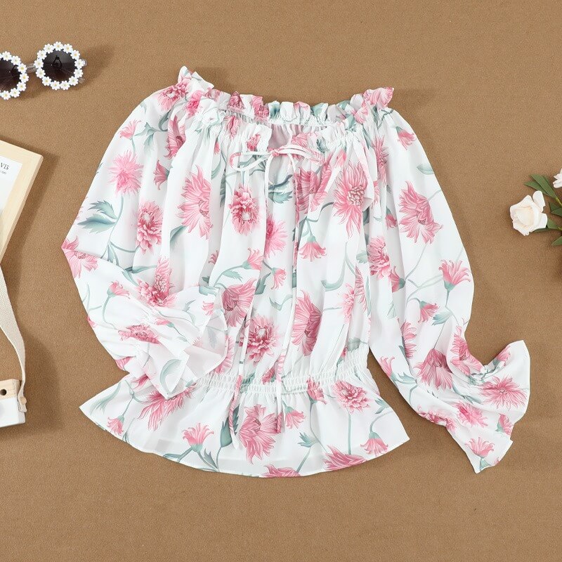 Bloemen Blouse met Ruches Mouwen