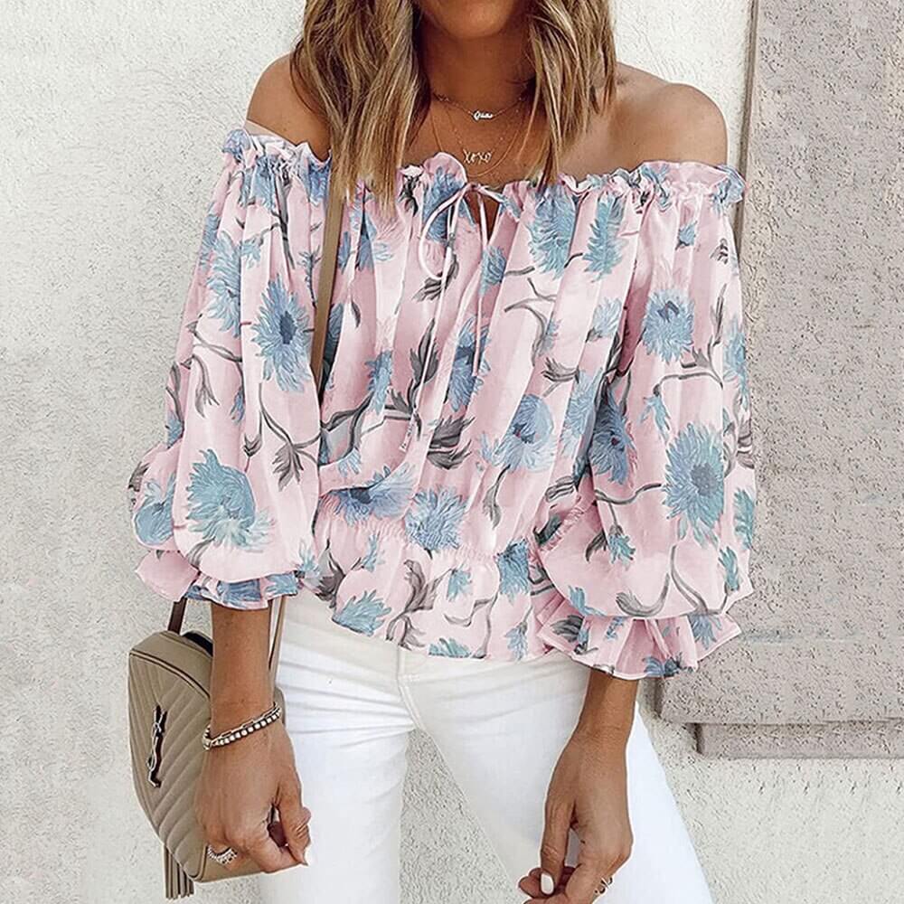 Bloemen Blouse met Ruches Mouwen