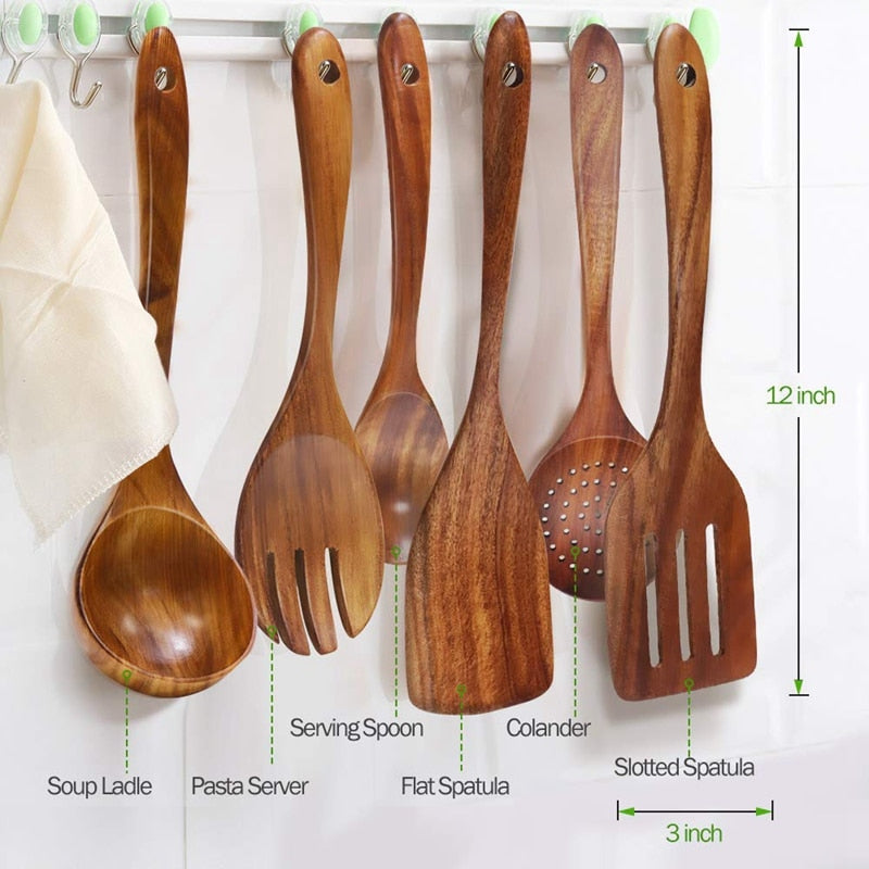 Natuurlijke Teakhouten Kookgerei Set