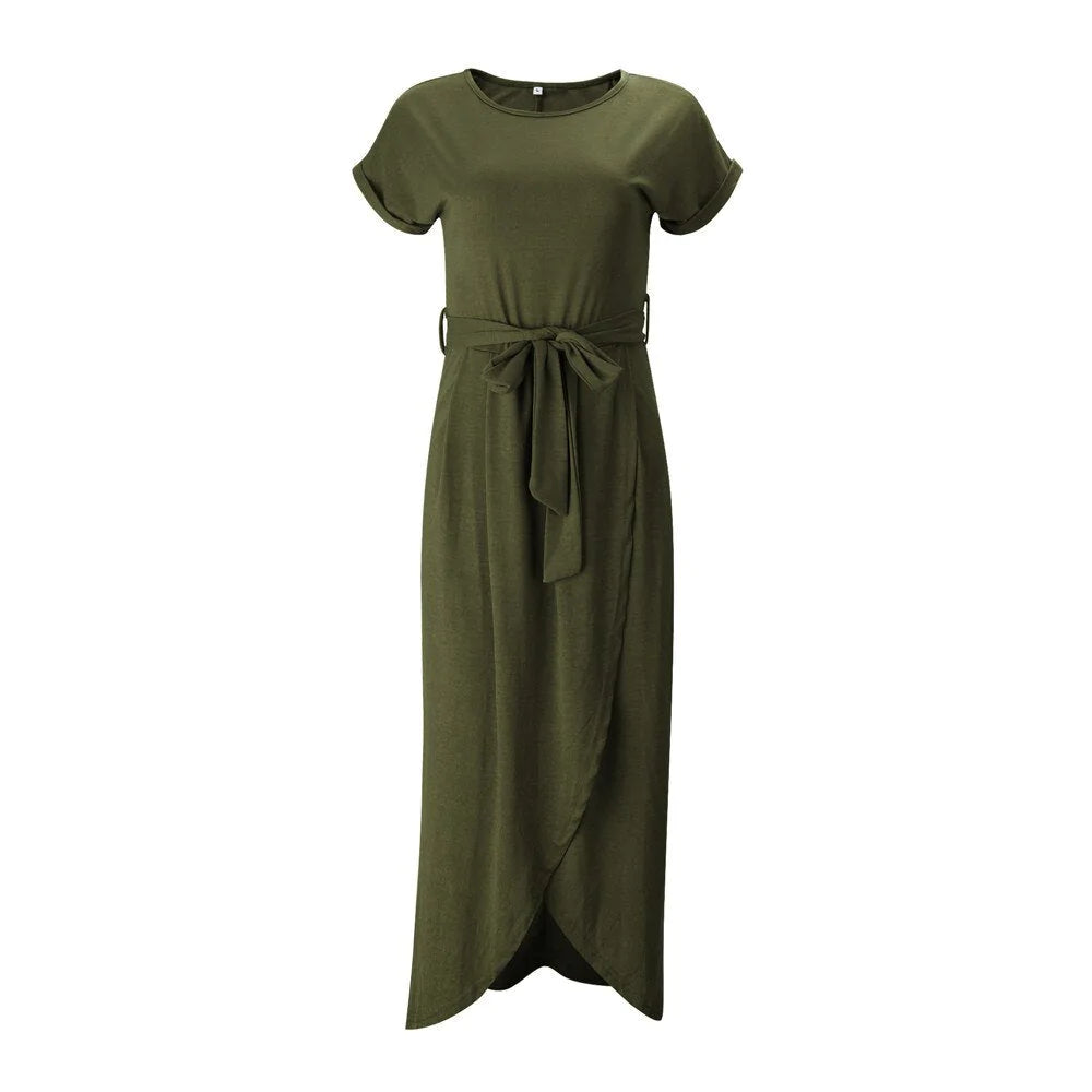 Korte Mouw Ronde Hals Maxi Jurk