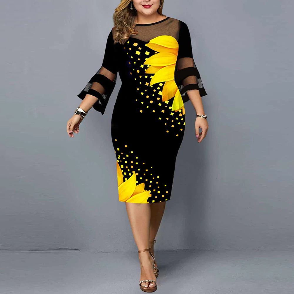 Plus Size Zonnebloem Print Vrijetijdskleding