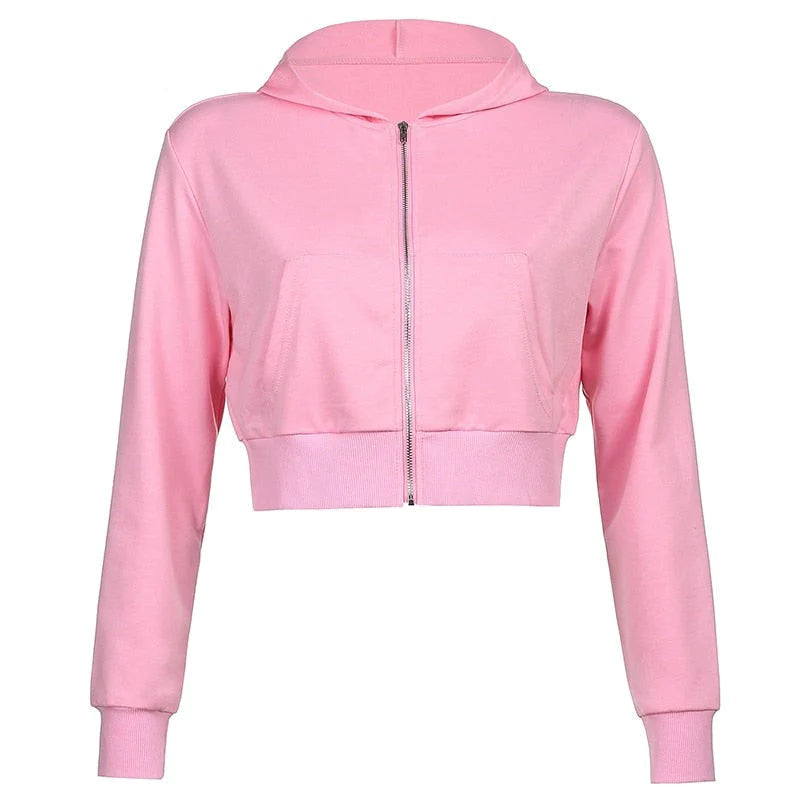 Extra Slanke Gekroesde Zip-Up Hoodie