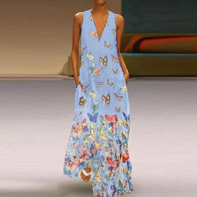 Vlinder Mouwloze Maxi Jurk