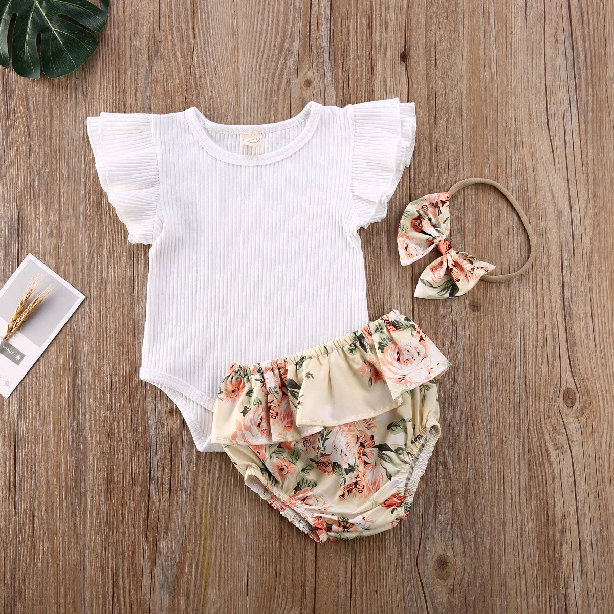 Ruffled Geribde Gebloemde Shortset