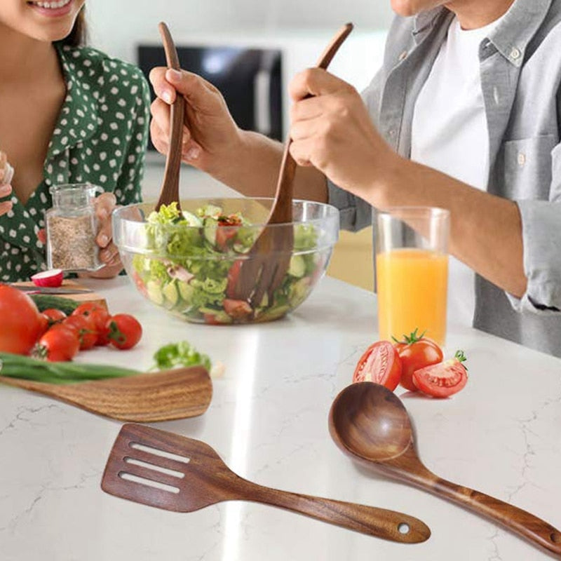 Natuurlijke Teakhouten Kookgerei Set