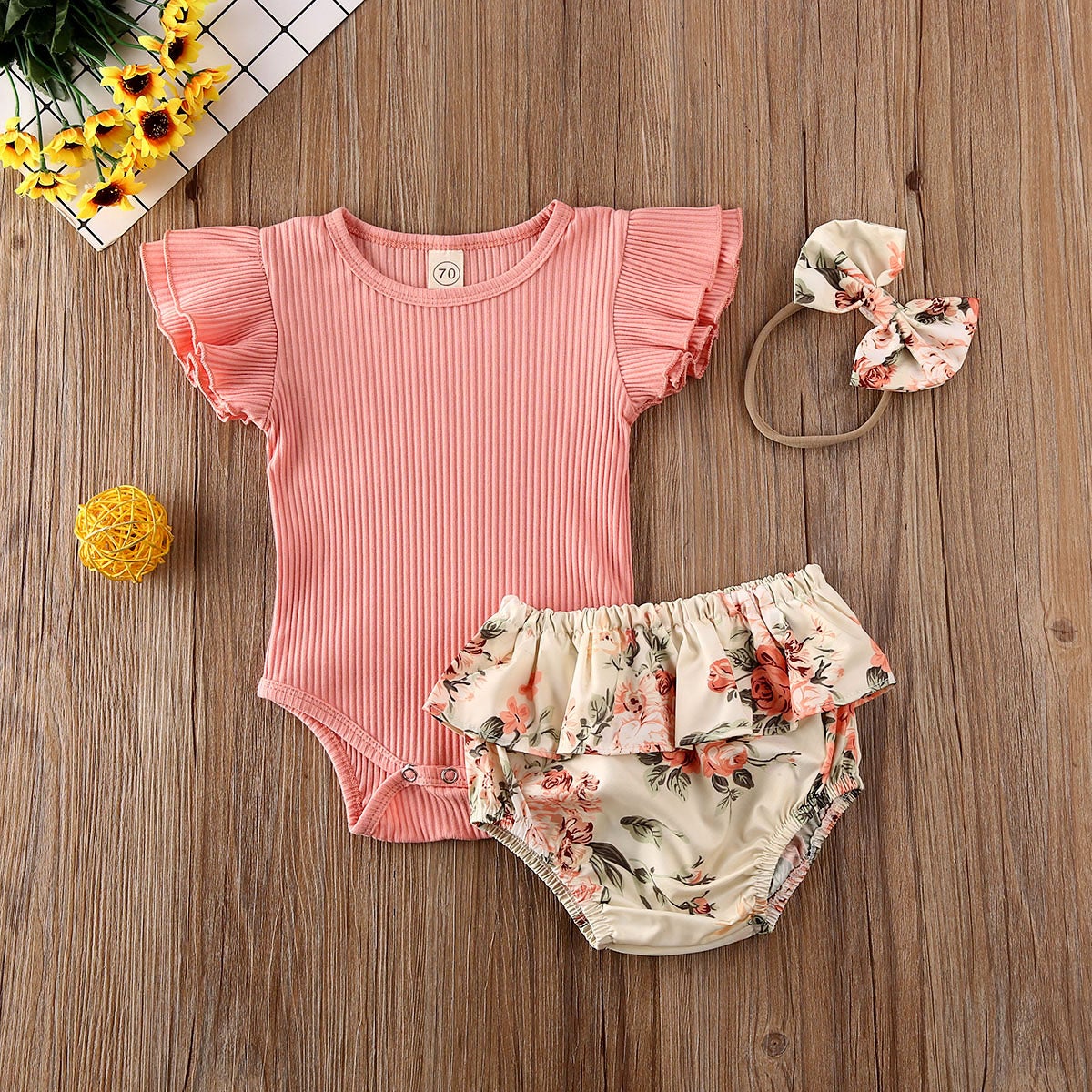Ruffled Geribde Gebloemde Shortset