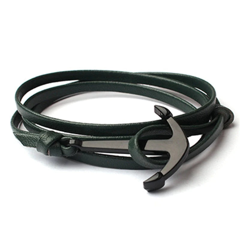 Mannen Leren Anker Armband