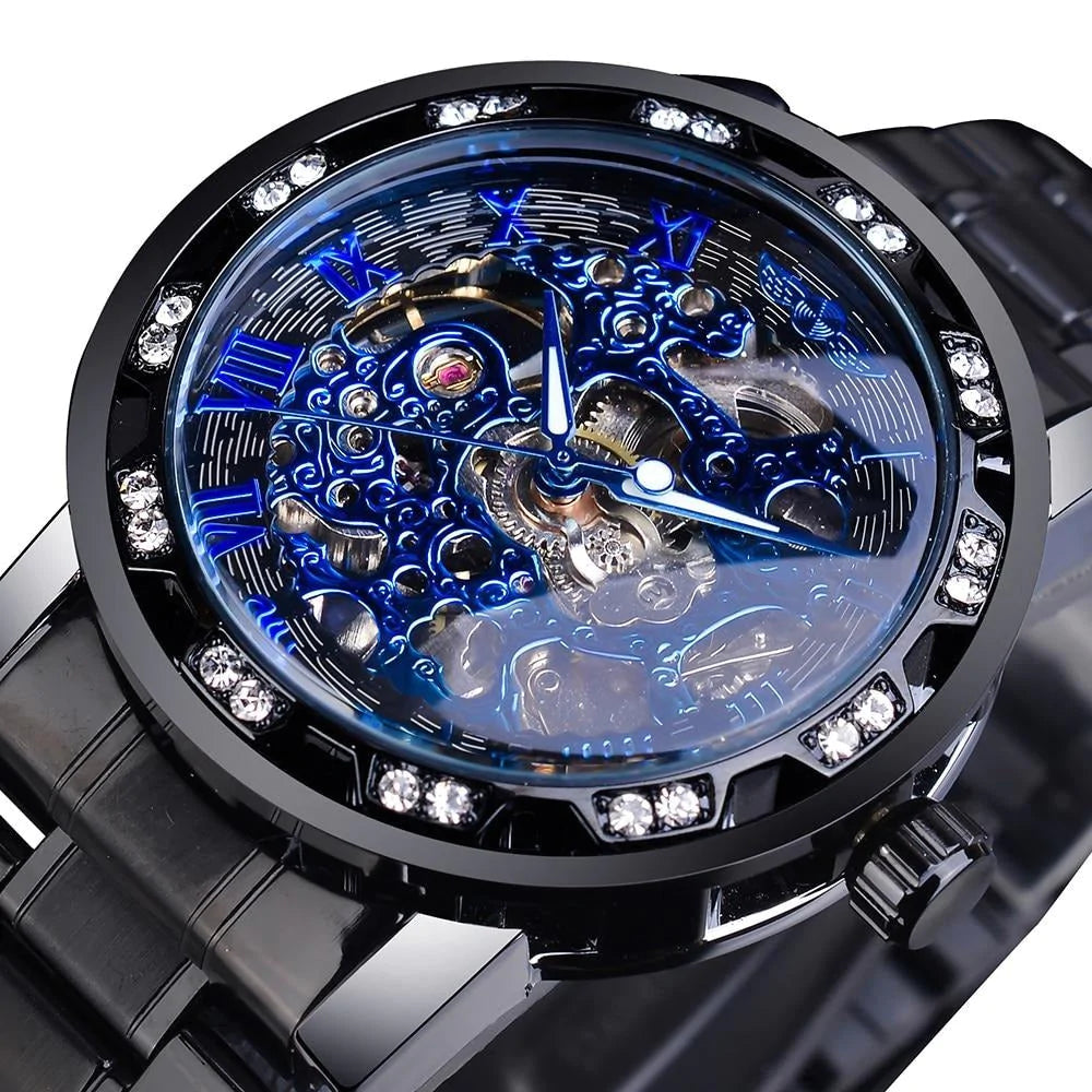Retro lichtgevend skelet mechanisch horloge