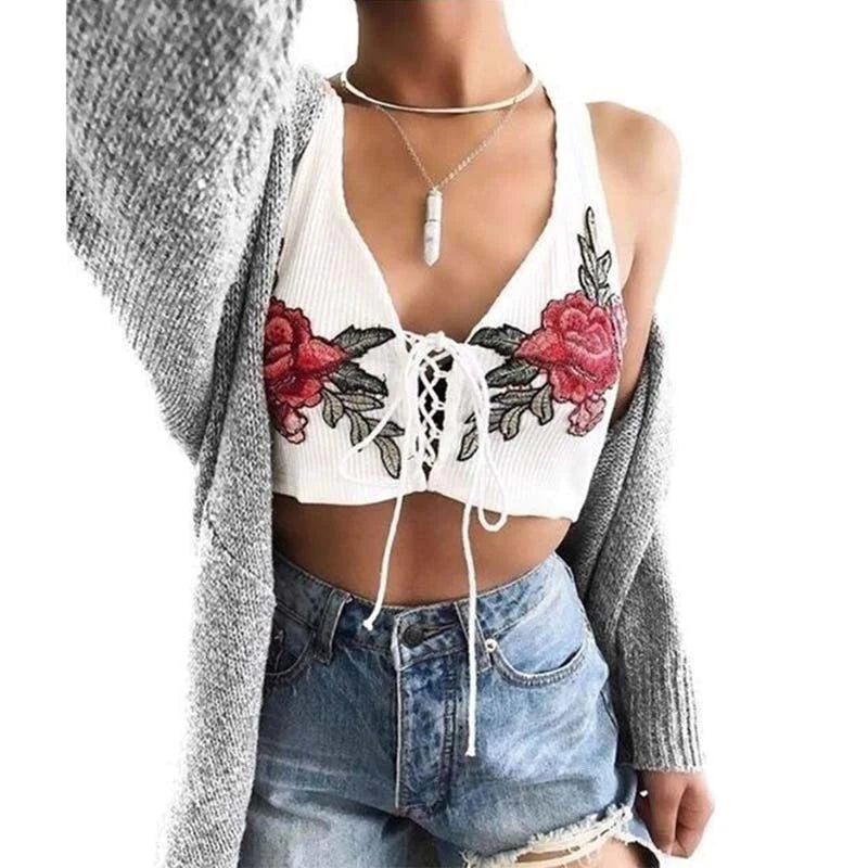 Sexy Retro Geborduurde Strappy Top