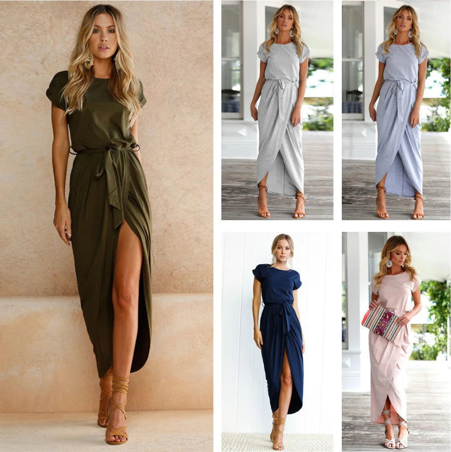 Korte Mouw Ronde Hals Maxi Jurk