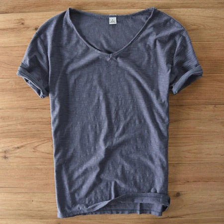 Mannen V-hals Linnen Katoenen Shirt