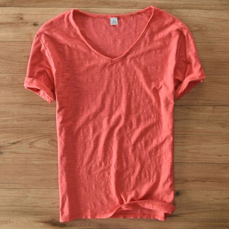 Mannen V-hals Linnen Katoenen Shirt