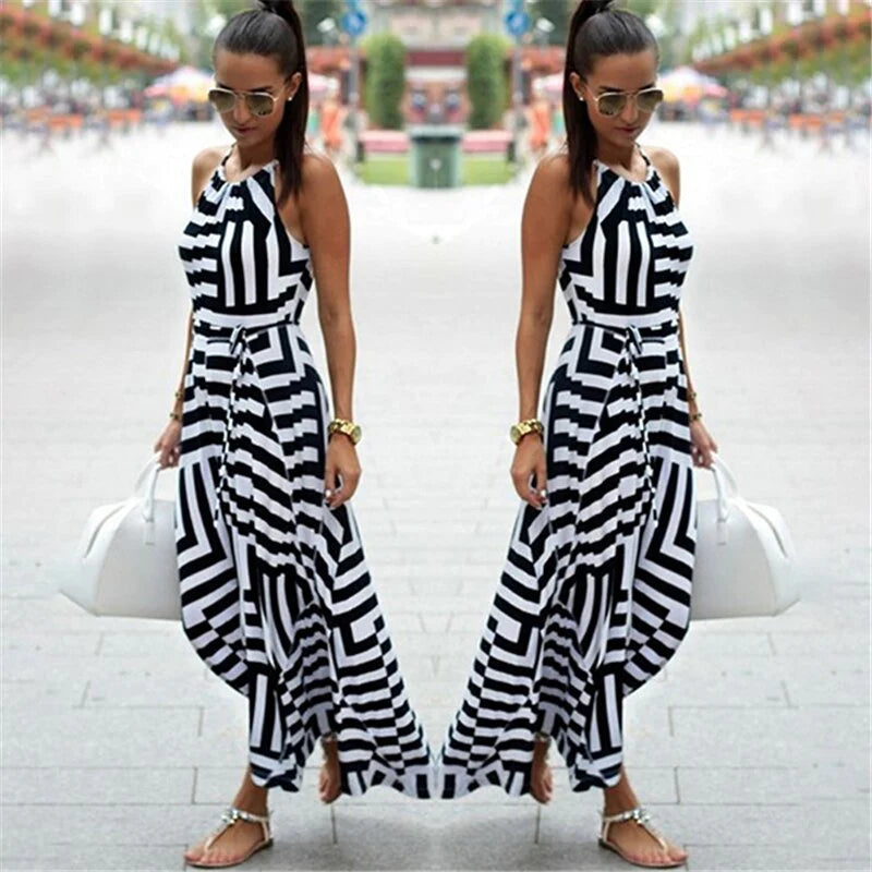 Sexy Boho Gestreepte Maxi Jurk