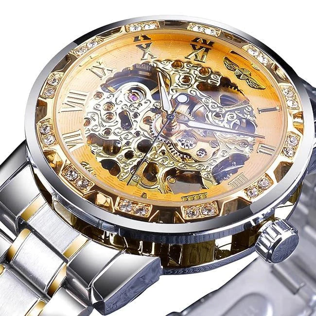 Retro lichtgevend skelet mechanisch horloge