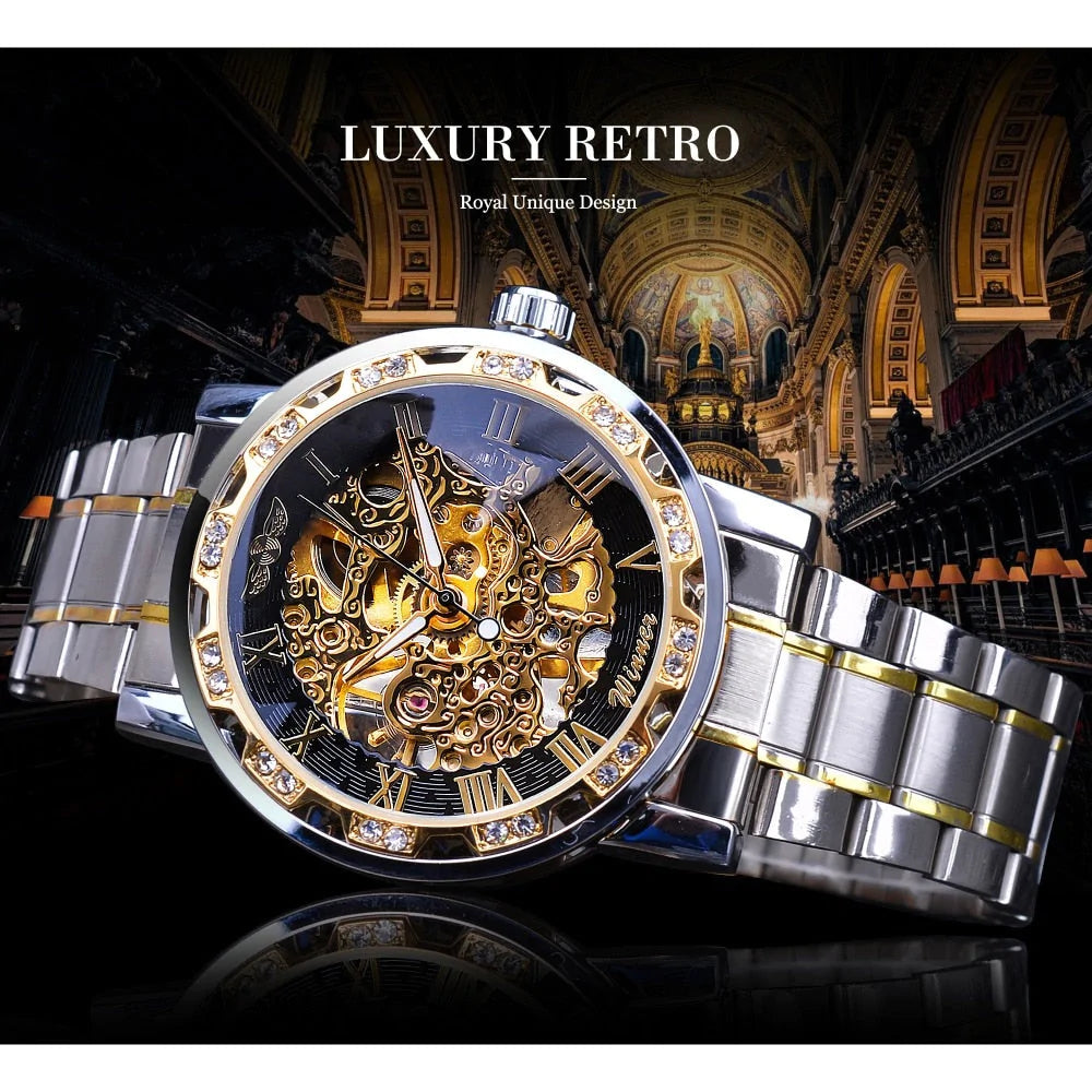 Retro lichtgevend skelet mechanisch horloge