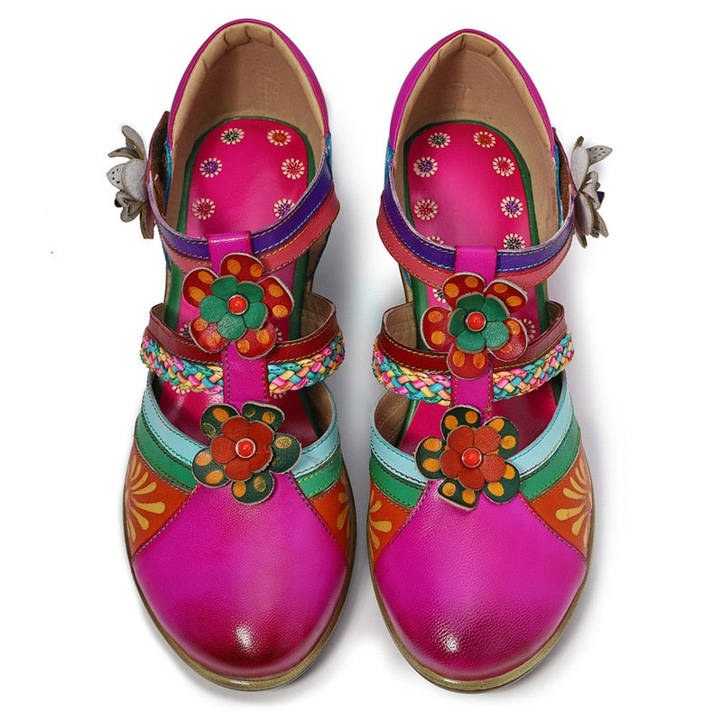 Retro Kleurrijke Leren Sandalen