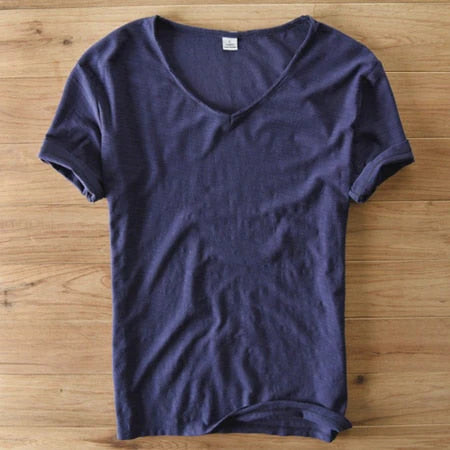 Mannen V-hals Linnen Katoenen Shirt