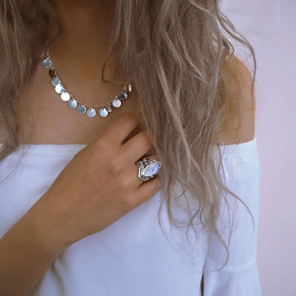 Boheemse stijl maansteen ring