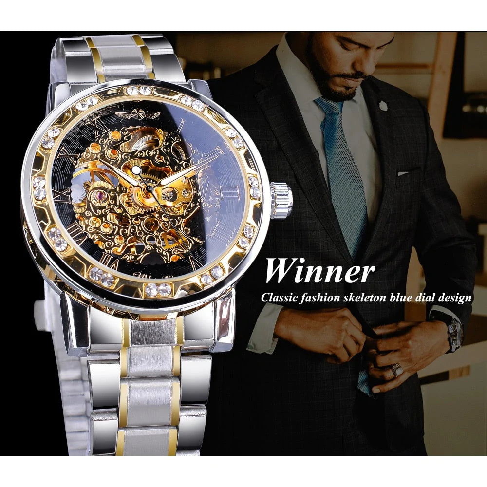 Retro lichtgevend skelet mechanisch horloge