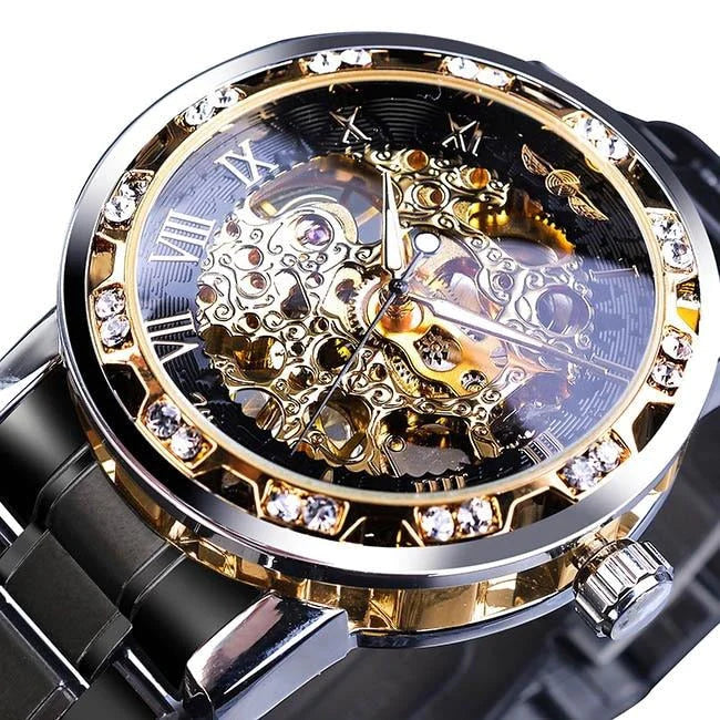 Retro lichtgevend skelet mechanisch horloge