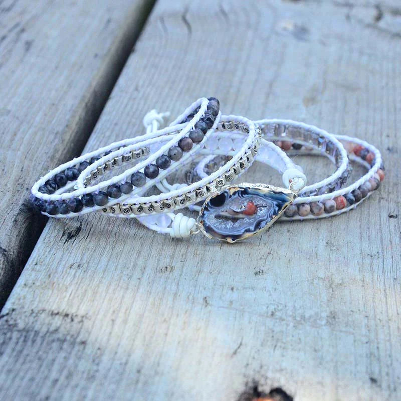 Magische Labradoriet & Druzy Kristal Gevlochten Armband
