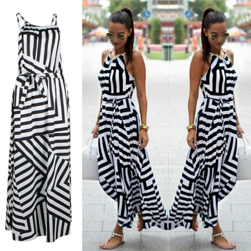 Sexy Boho Gestreepte Maxi Jurk