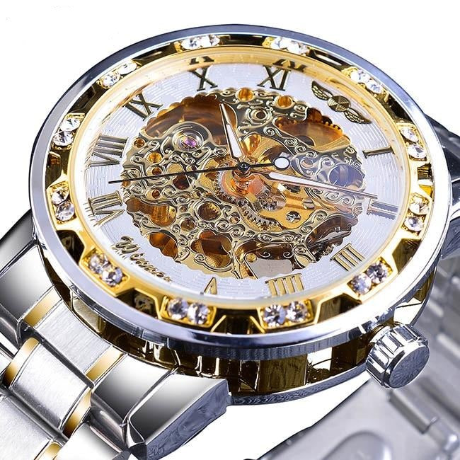 Retro lichtgevend skelet mechanisch horloge