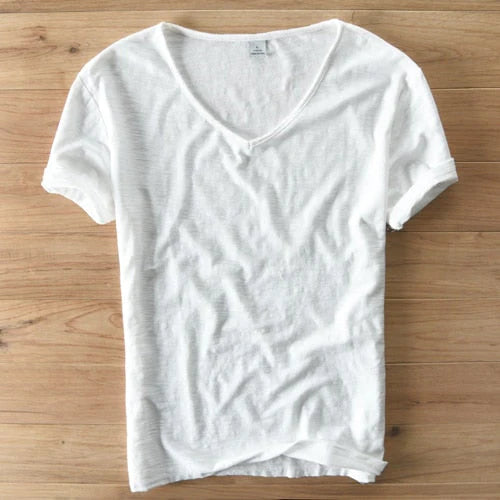 Mannen V-hals Linnen Katoenen Shirt