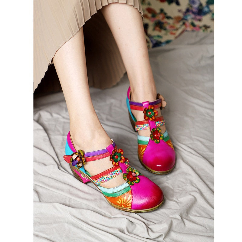 Retro Kleurrijke Leren Sandalen