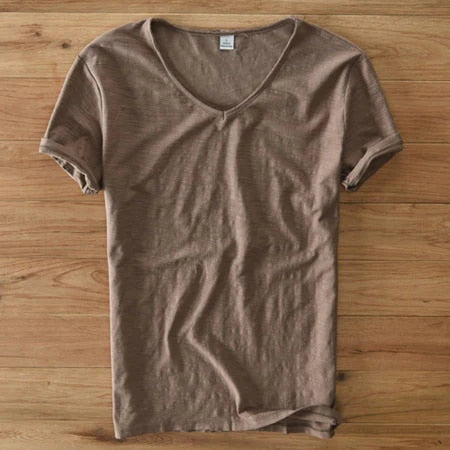 Mannen V-hals Linnen Katoenen Shirt
