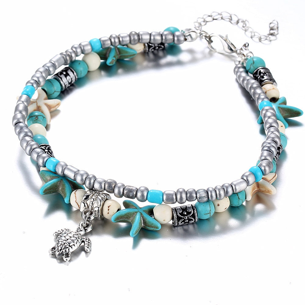 (BEST SELLER) Handgemaakte  Schildpad & Oceaan Enkelarmband