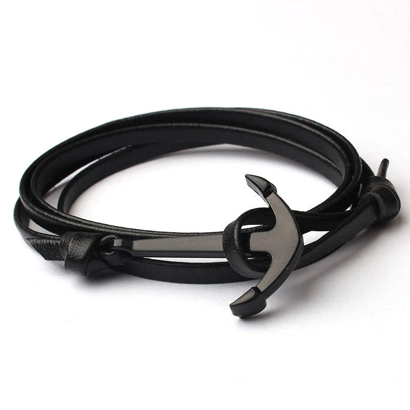 Mannen Leren Anker Armband