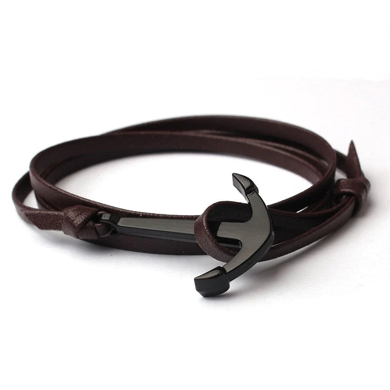 Mannen Leren Anker Armband