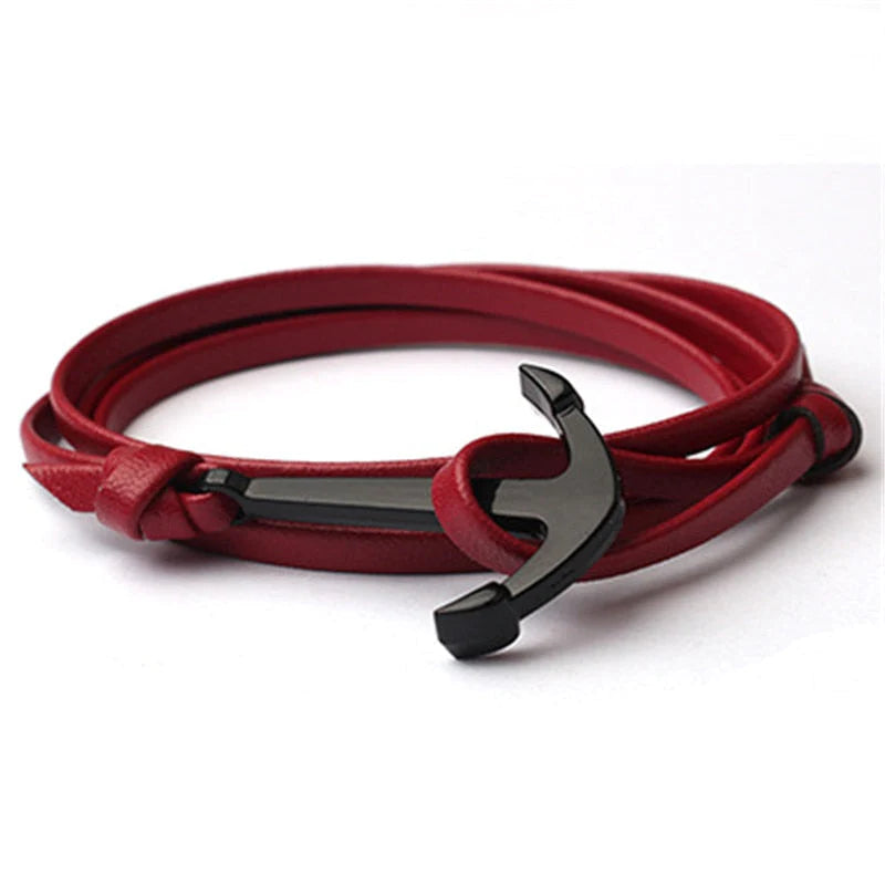 Mannen Leren Anker Armband