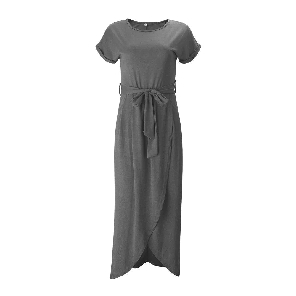 Korte Mouw Ronde Hals Maxi Jurk
