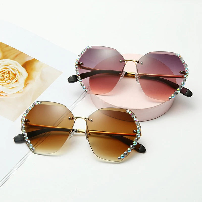 Randloze Rhinestone Zonnebril