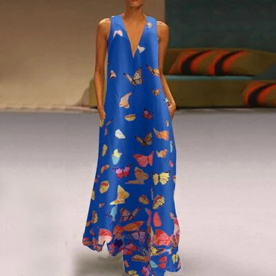 Vlinder Mouwloze Maxi Jurk