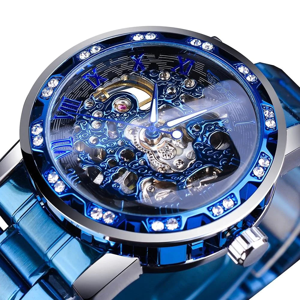 Retro lichtgevend skelet mechanisch horloge