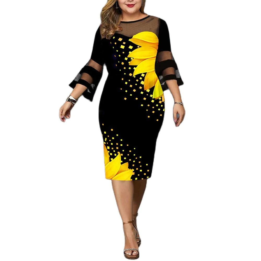 Plus Size Zonnebloem Print Vrijetijdskleding
