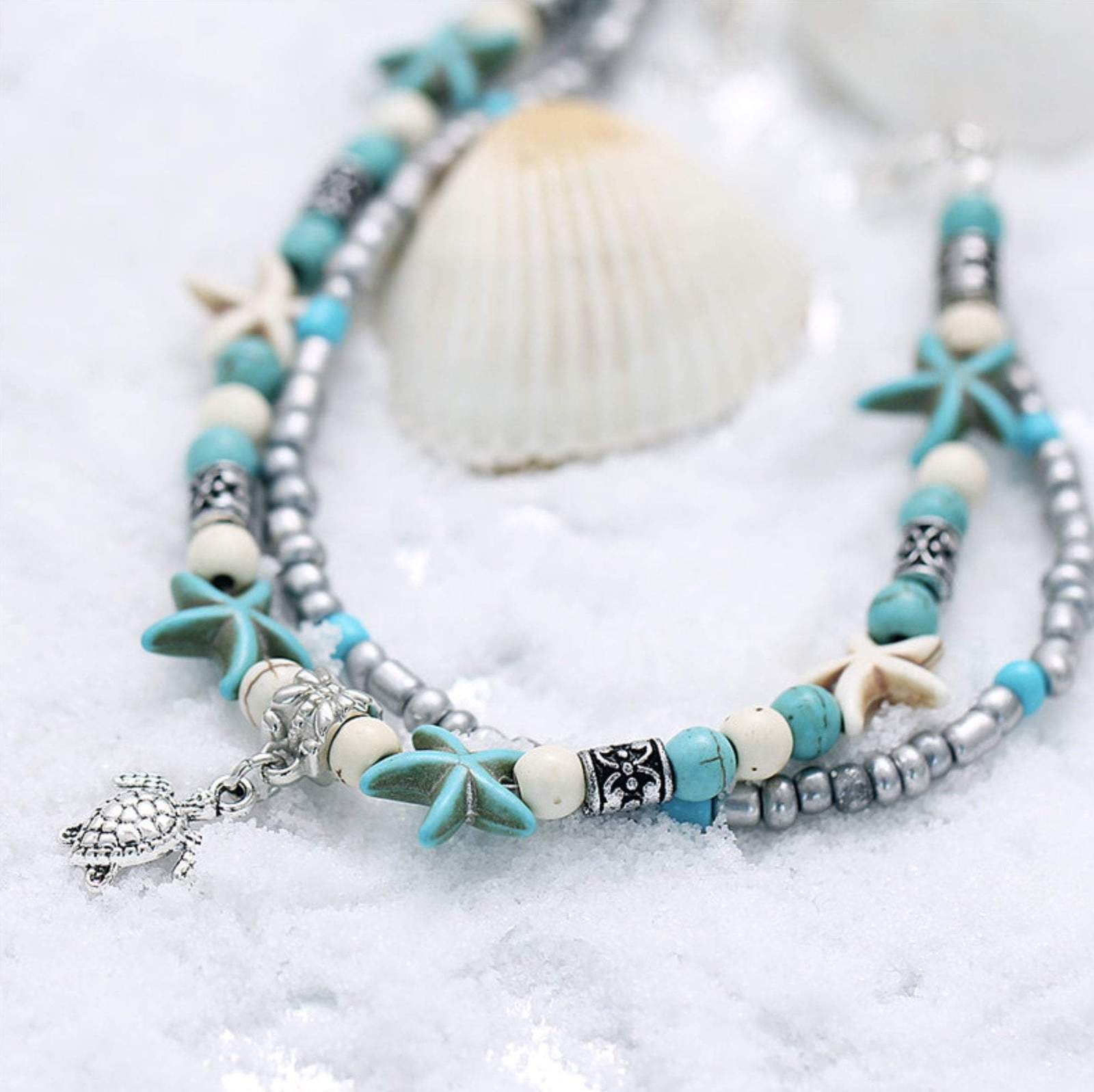 (BEST SELLER) Handgemaakte  Schildpad & Oceaan Enkelarmband