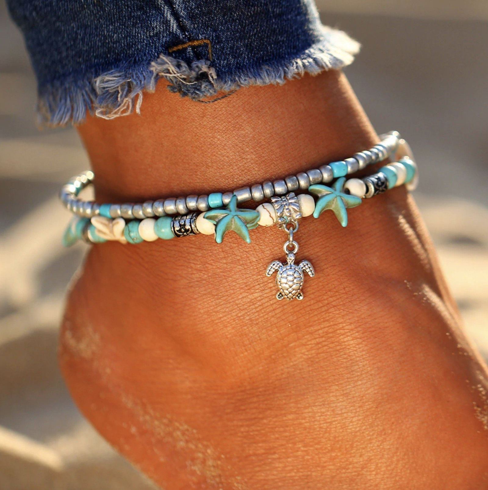 (BEST SELLER) Handgemaakte  Schildpad & Oceaan Enkelarmband