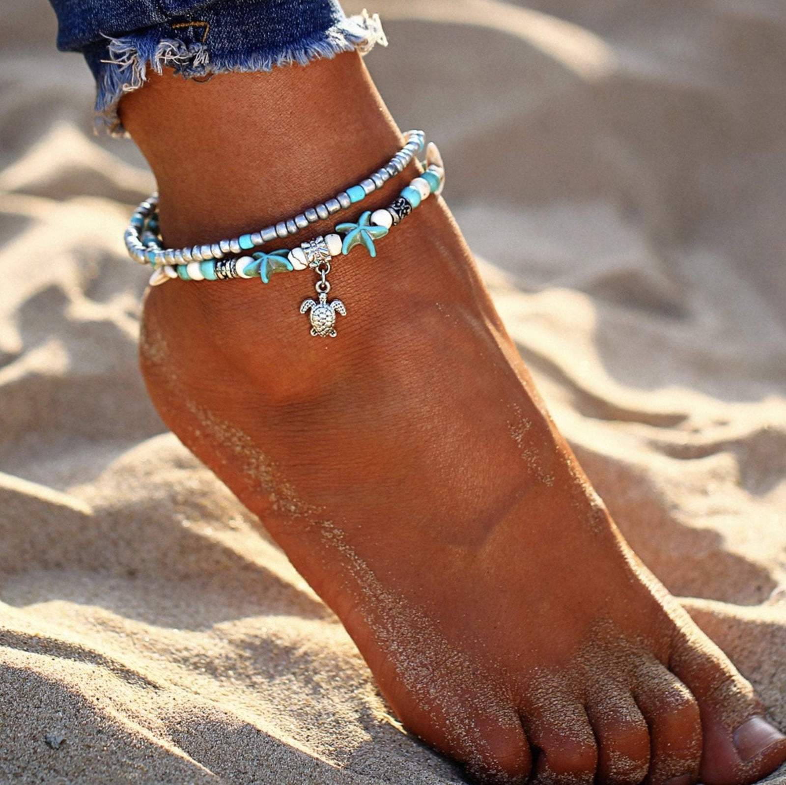 (BEST SELLER) Handgemaakte  Schildpad & Oceaan Enkelarmband