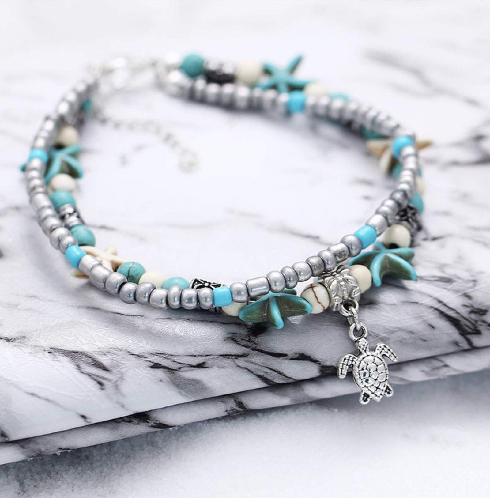 (BEST SELLER) Handgemaakte  Schildpad & Oceaan Enkelarmband