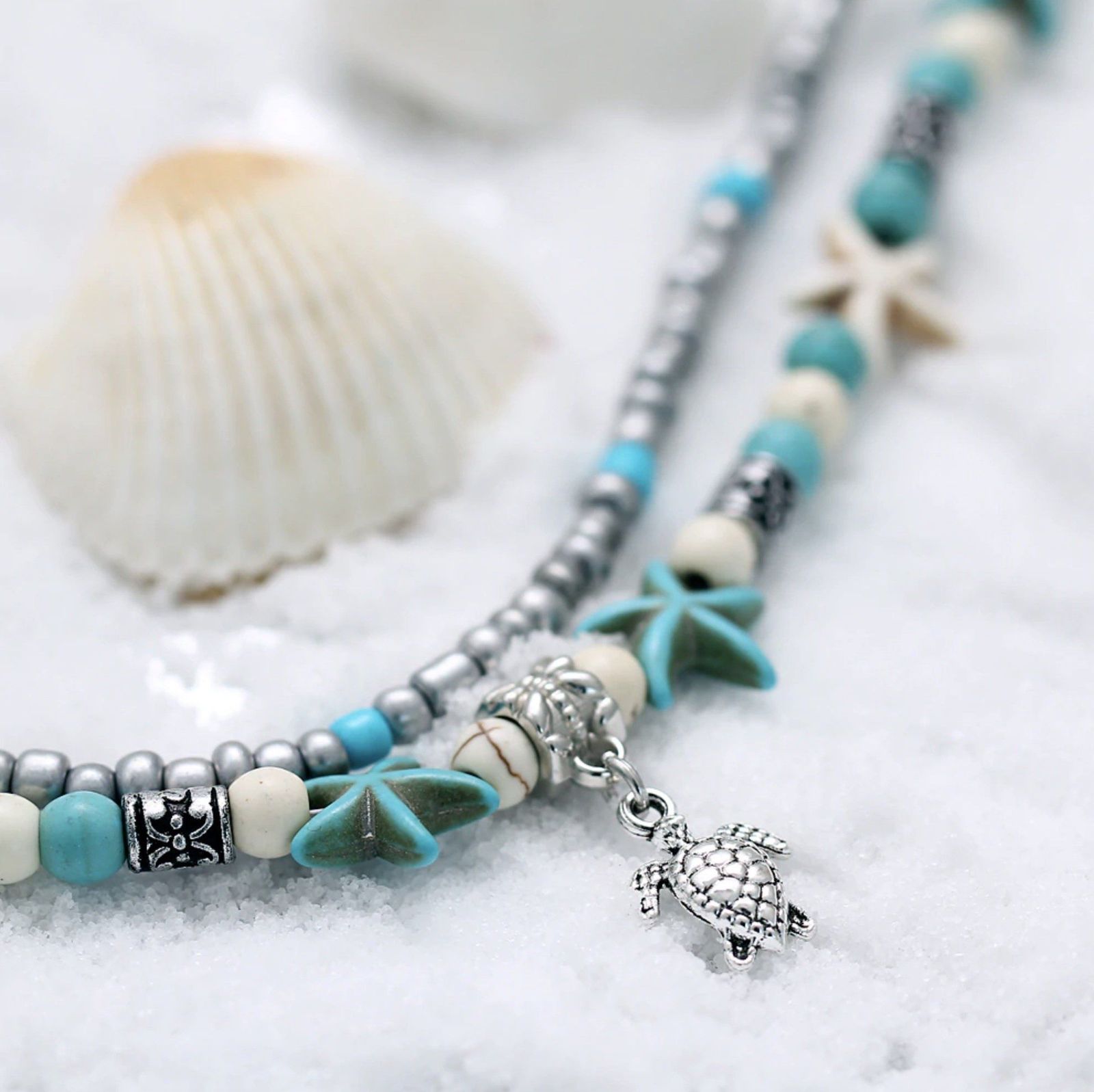 (BEST SELLER) Handgemaakte  Schildpad & Oceaan Enkelarmband