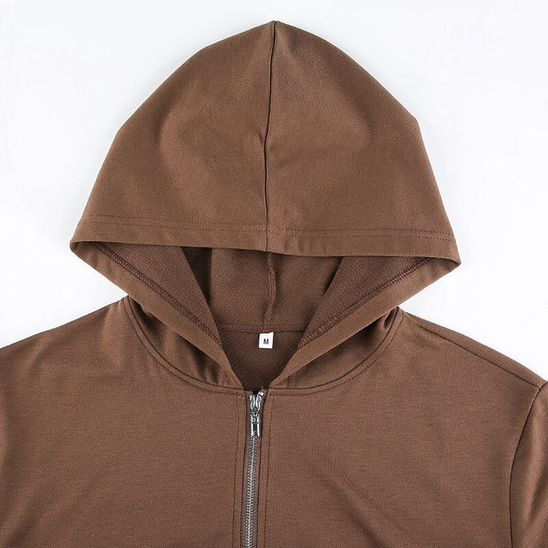 Extra Slanke Gekroesde Zip-Up Hoodie