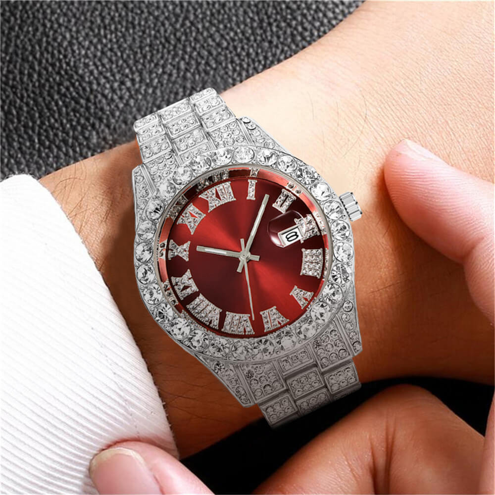 Fully Iced Out Roman Numerals Watch