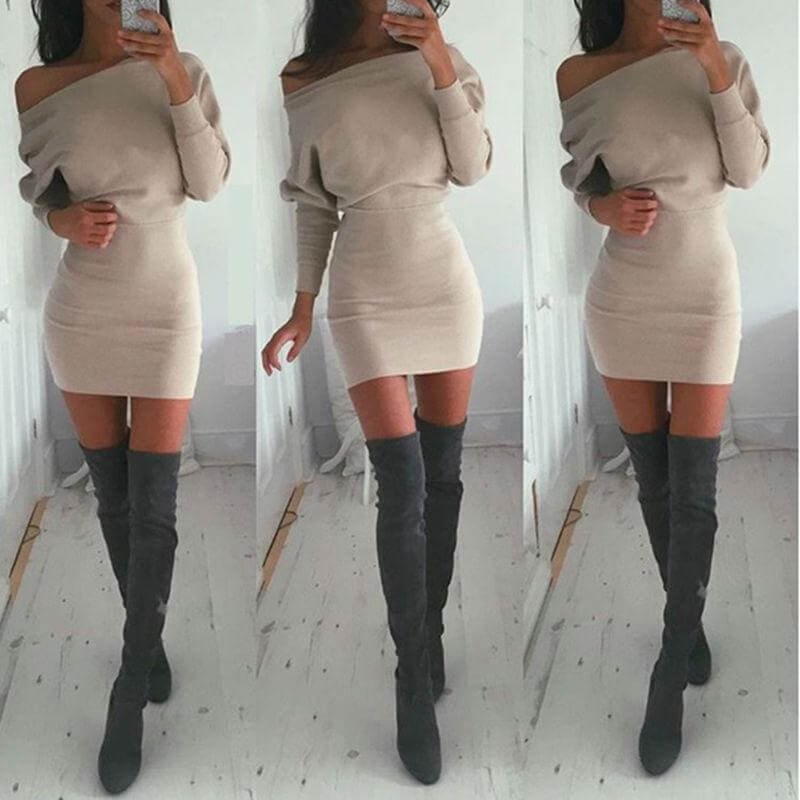 Vrouwen Winter Off Shoulder Lange Mouw