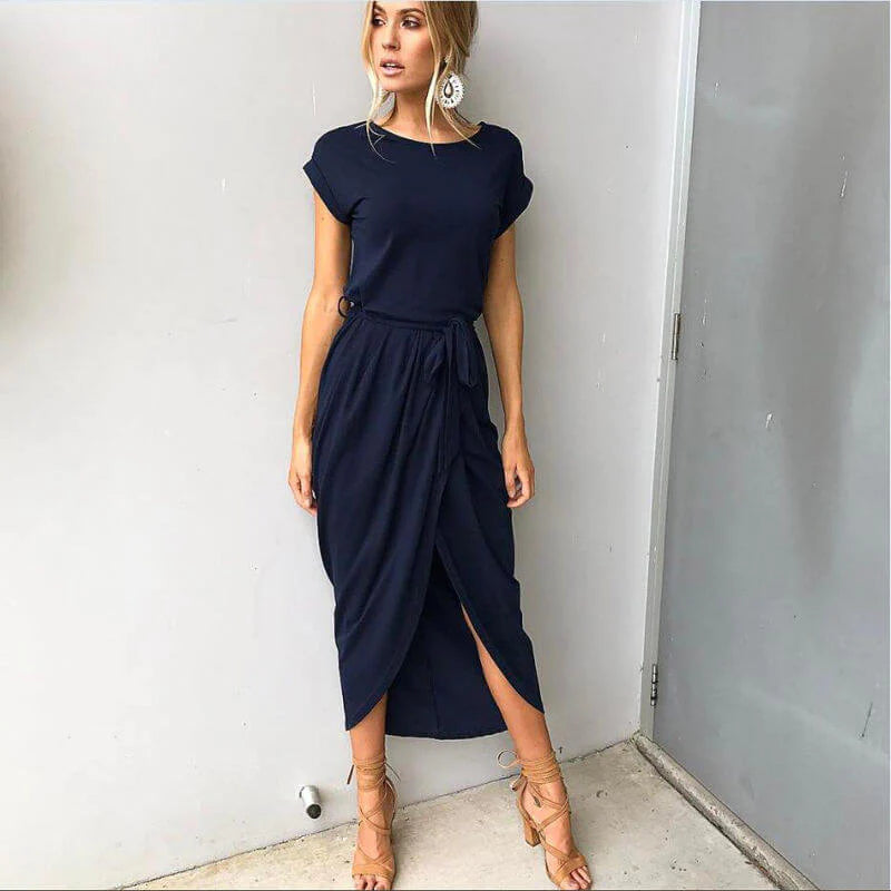 Korte Mouw Ronde Hals Maxi Jurk
