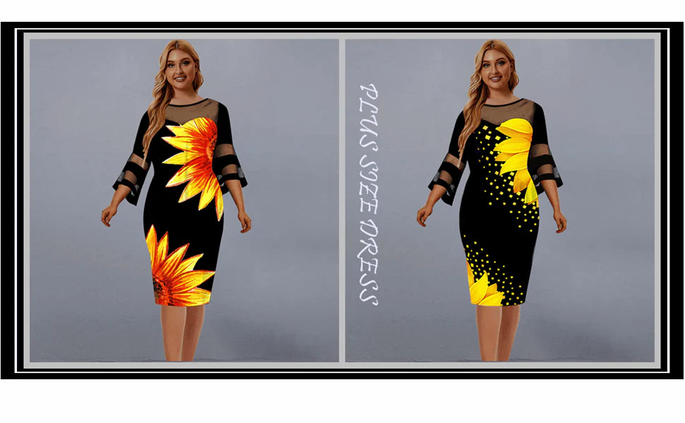 Plus Size Zonnebloem Print Vrijetijdskleding