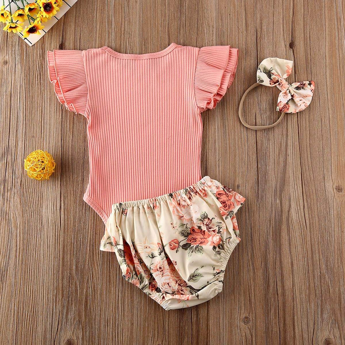 Ruffled Geribde Gebloemde Shortset